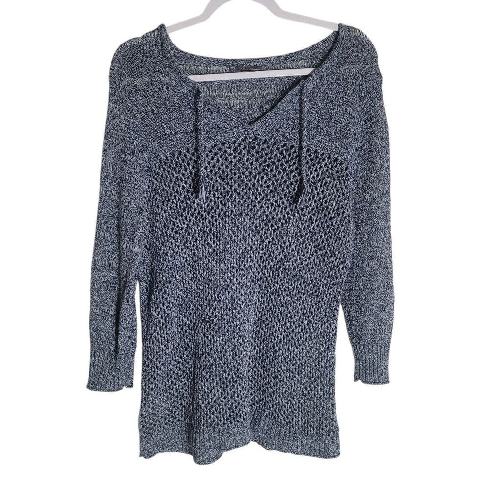 Eddie Bauer Open Knit Linen Cotton Sweater Women's XL Blue Beachy Boho Resort